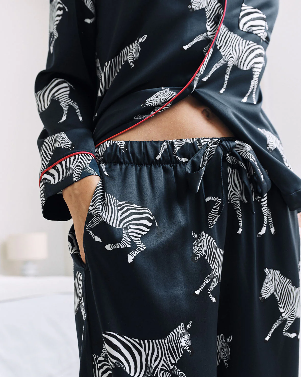 Satin Zebra Print Long Pyjama Set - Navy - Image 3