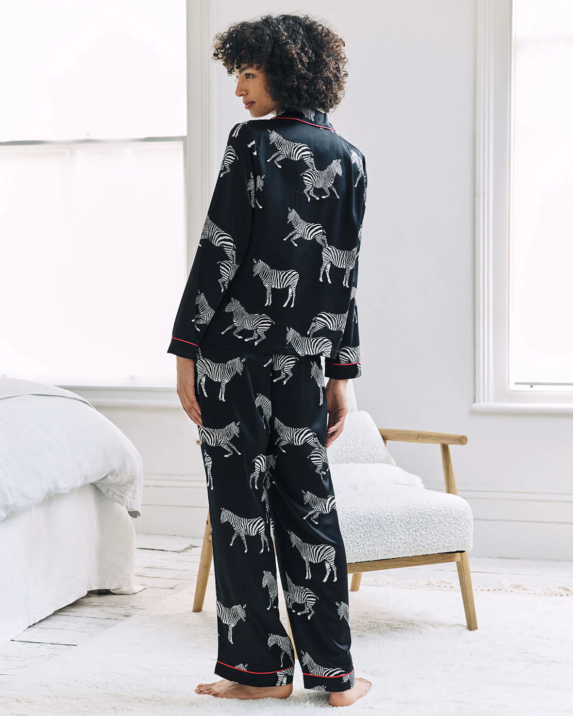 Satin Zebra Print Long Pyjama Set - Navy - Image 4