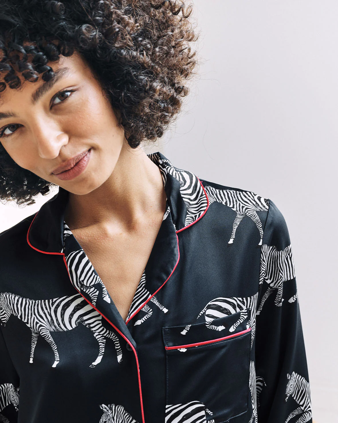 Satin Zebra Print Long Pyjama Set - Navy - Image 5