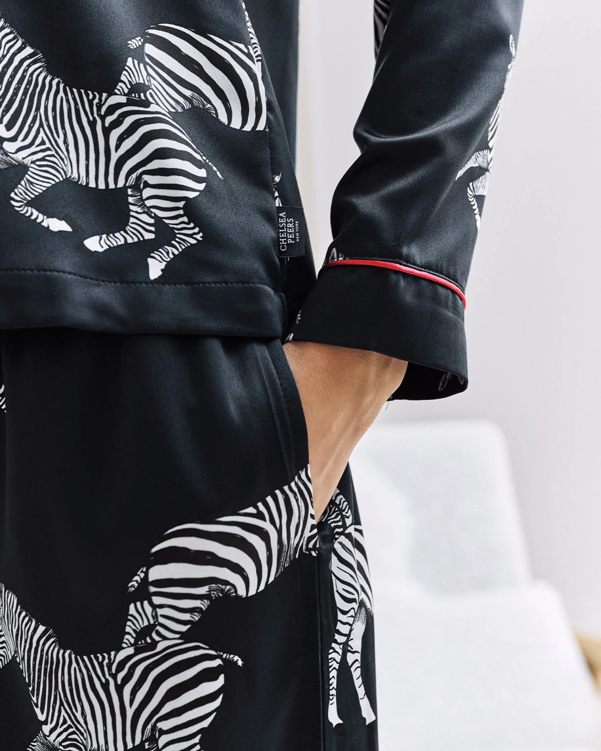 Satin Zebra Print Long Pyjama Set - Navy - Image 6