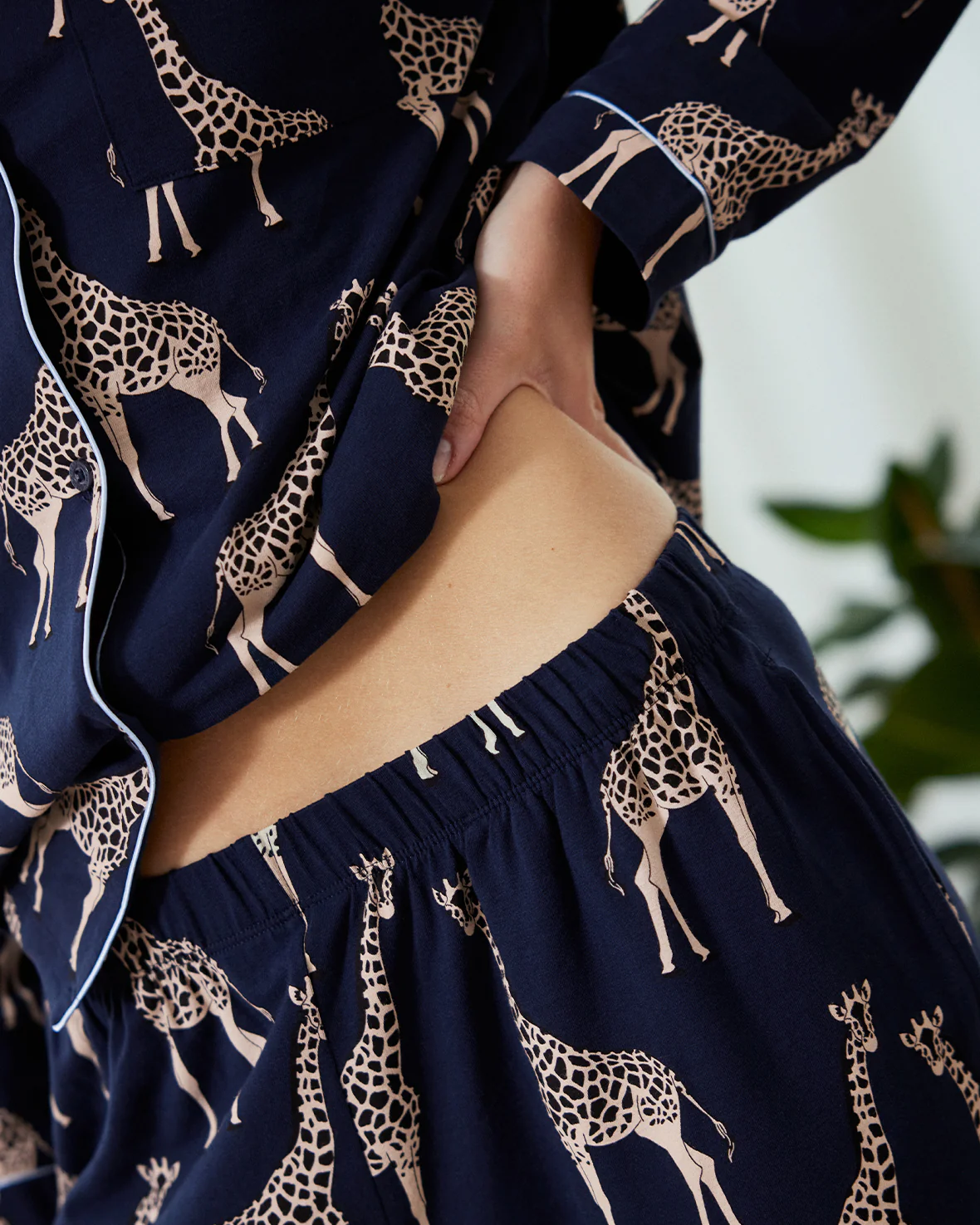 Organic Cotton Giraffe Print Long Pyjama Set - Navy - Image 4