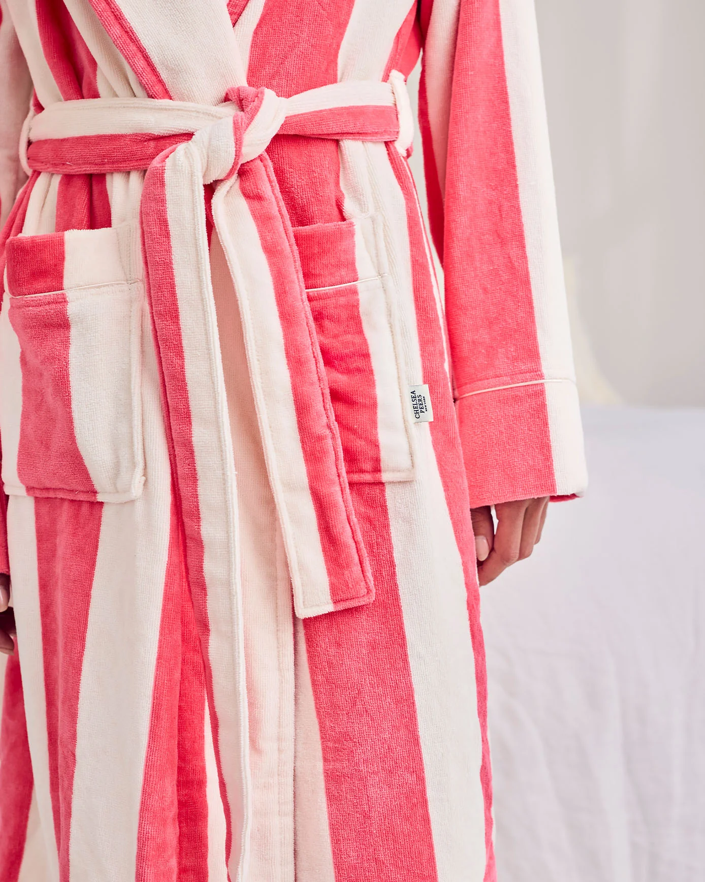 Cotton Towelling Stripe Dressing Gown - Pink - Image 4