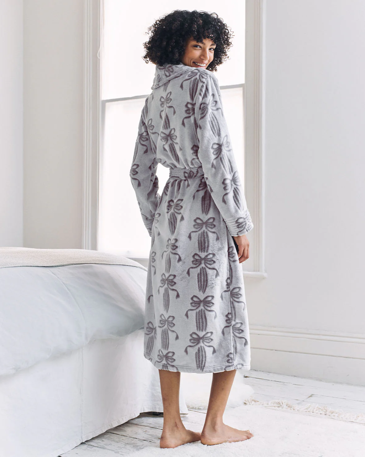 Fleece Burnout Ribbon Bow Dressing Gown - Image 5