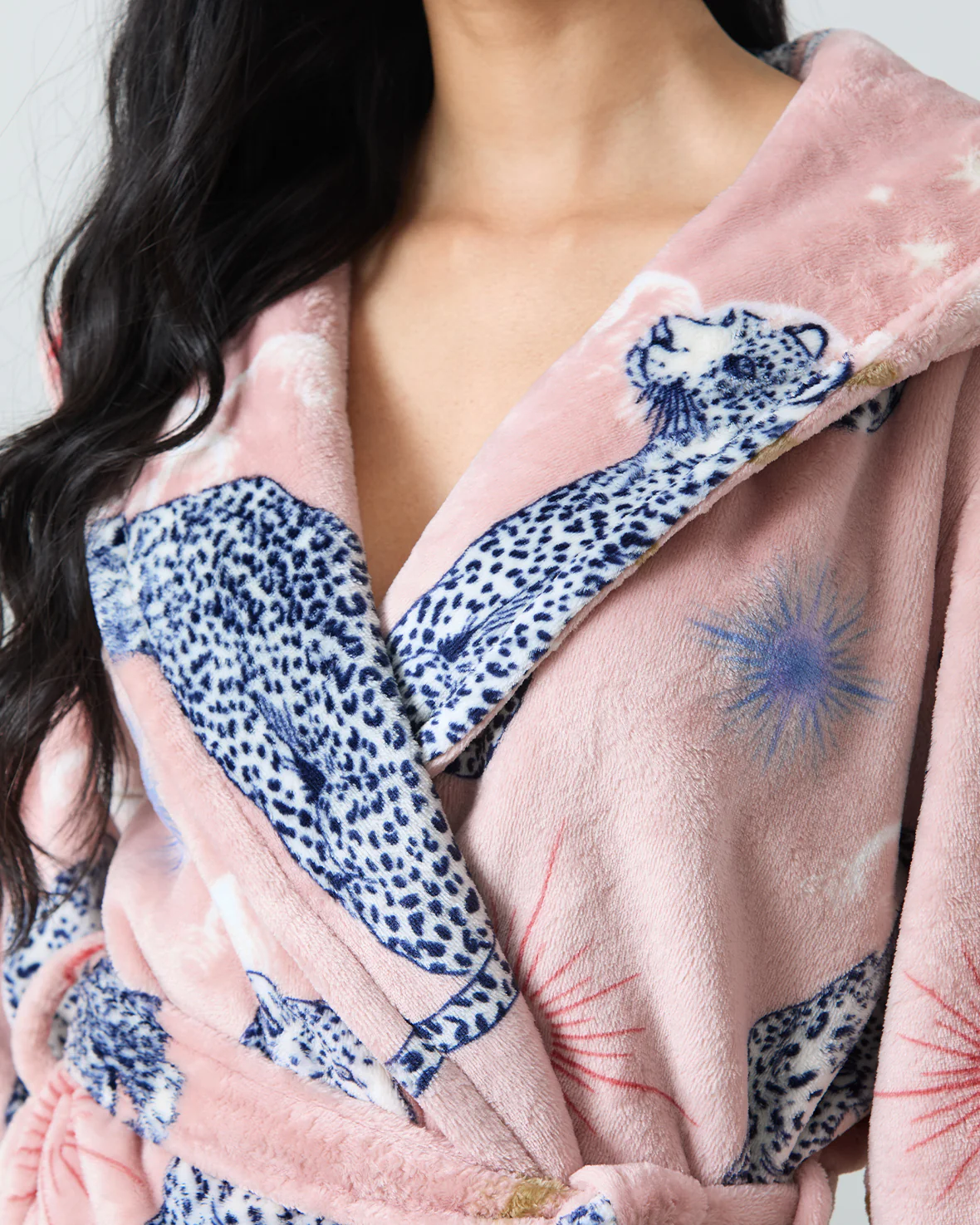 Fleece Celestial Leopard Print Dressing Gown - Image 3