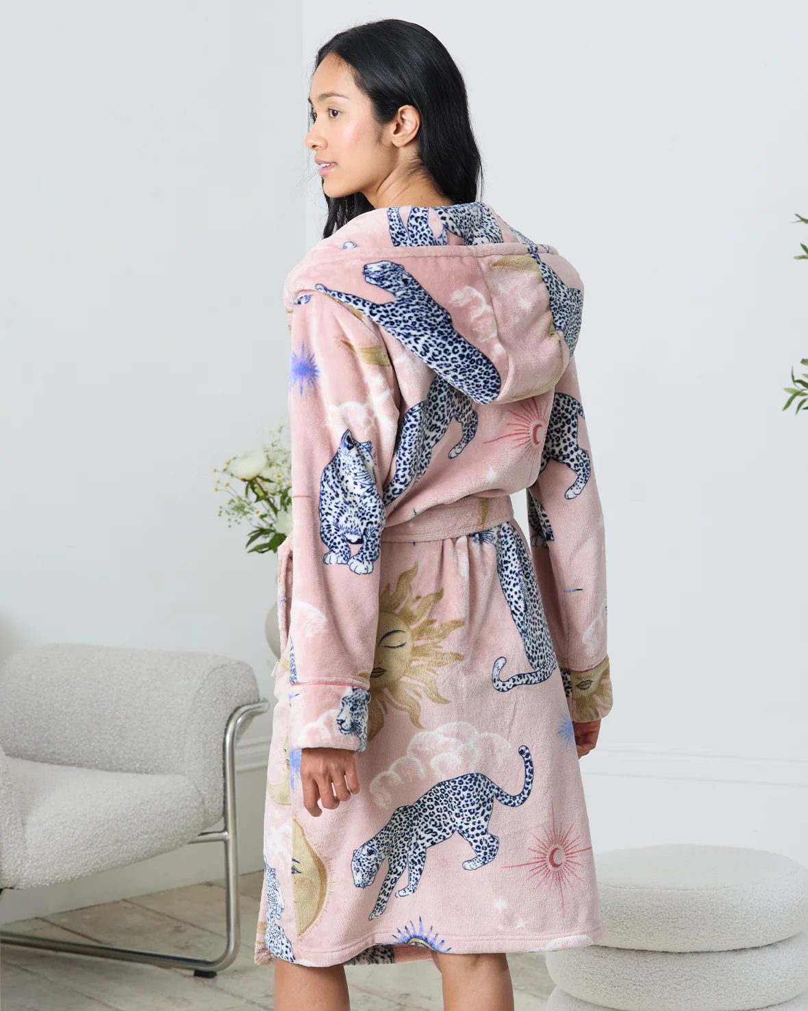 Fleece Celestial Leopard Print Dressing Gown - Image 4