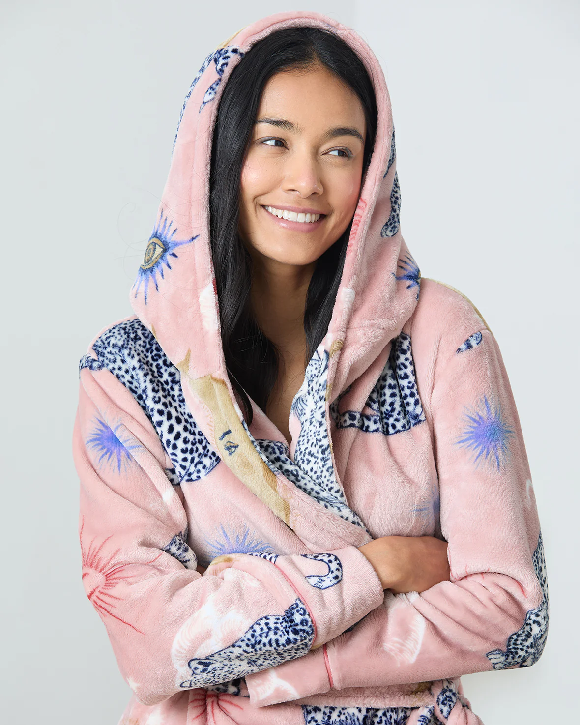 Fleece Celestial Leopard Print Dressing Gown - Image 5