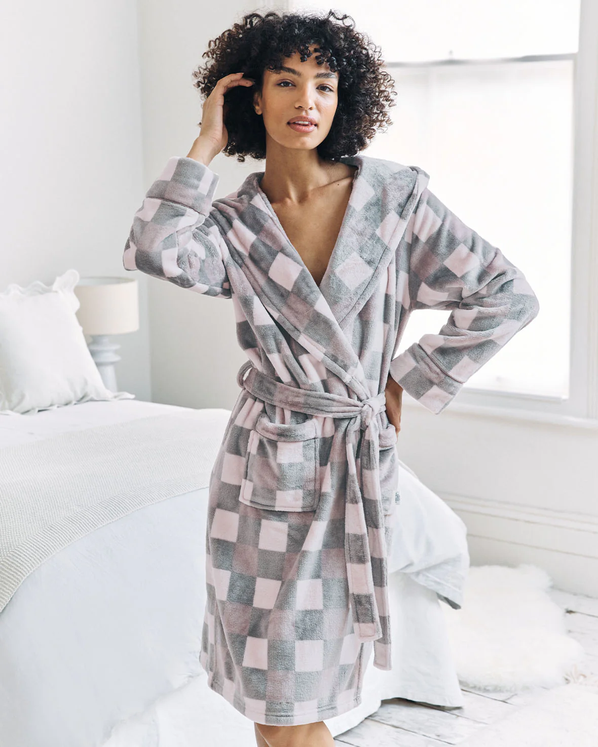 Fleece Check Hooded Dressing Gown - Image 3