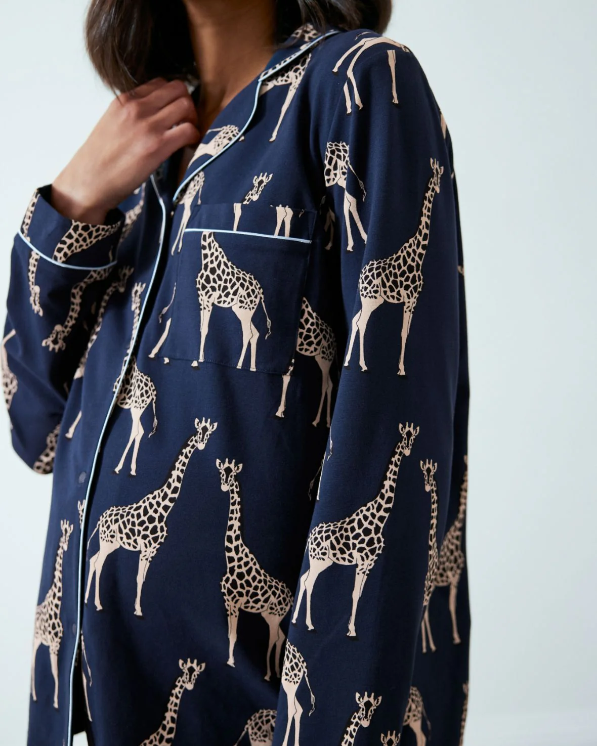 Maternity Organic Cotton Giraffe Print Long Pyjama Set - Navy - Image 3