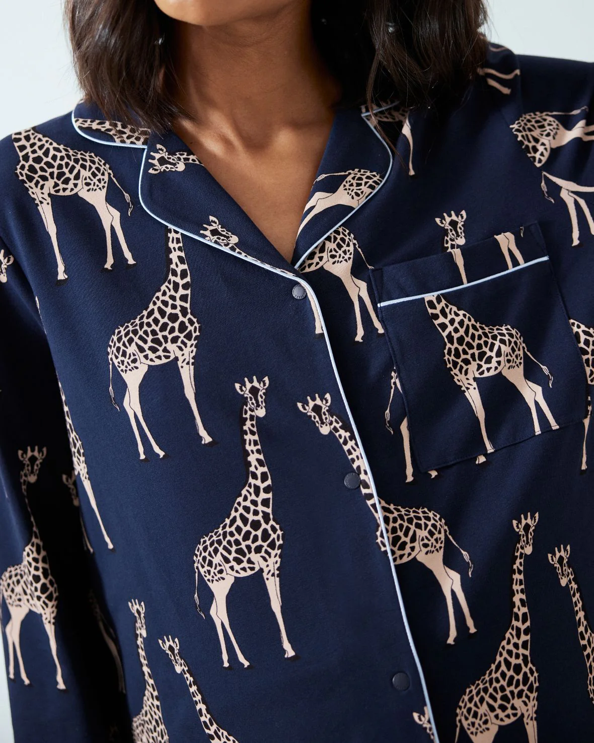 Maternity Organic Cotton Giraffe Print Long Pyjama Set - Navy - Image 4