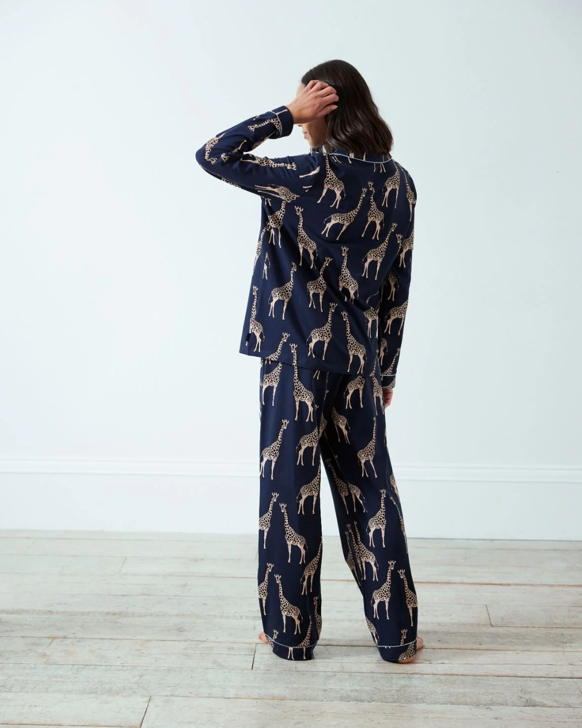 Maternity Organic Cotton Giraffe Print Long Pyjama Set - Navy - Image 5