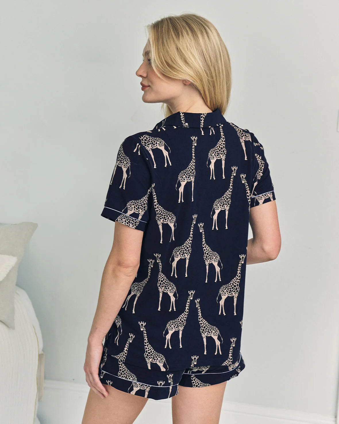 Maternity Organic Cotton Giraffe Print Short Pyjama Set - Navy - Image 6
