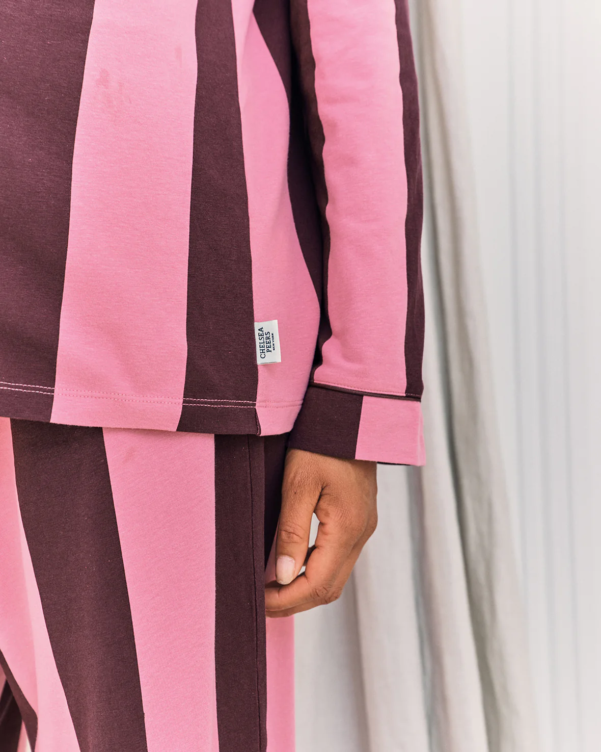 Maternity Organic Cotton Stripe Long Pyjama Set - Pink - Image 4