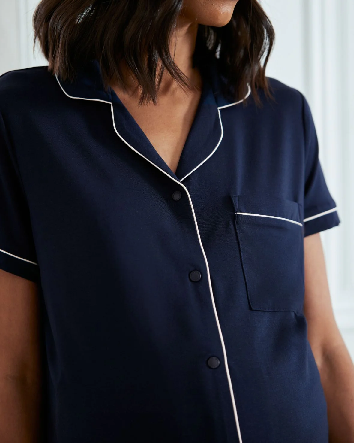 Maternity TENCEL™ Modal Short Button Up Pyjama Set - Navy - Image 3