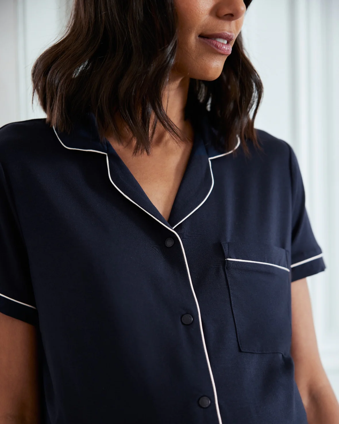 Maternity TENCEL™ Modal Short Button Up Pyjama Set - Navy - Image 8