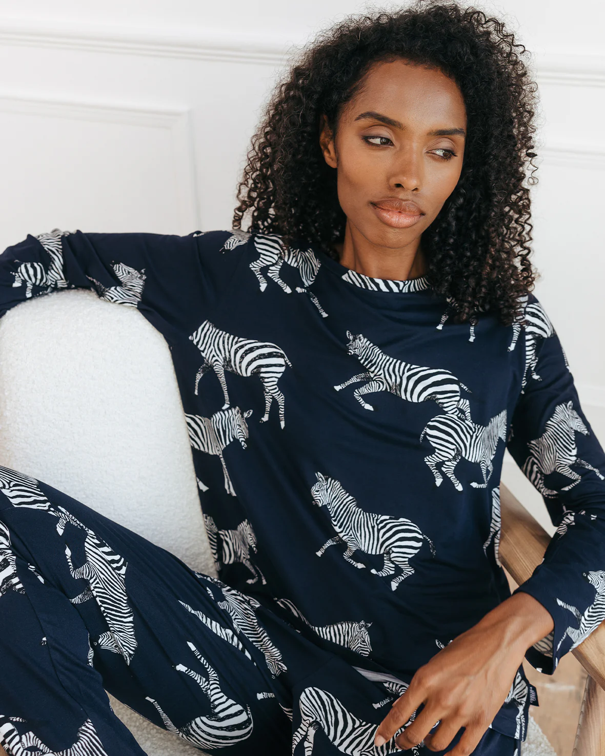 Zebra Print Long Pyjama Set - Navy - Image 3