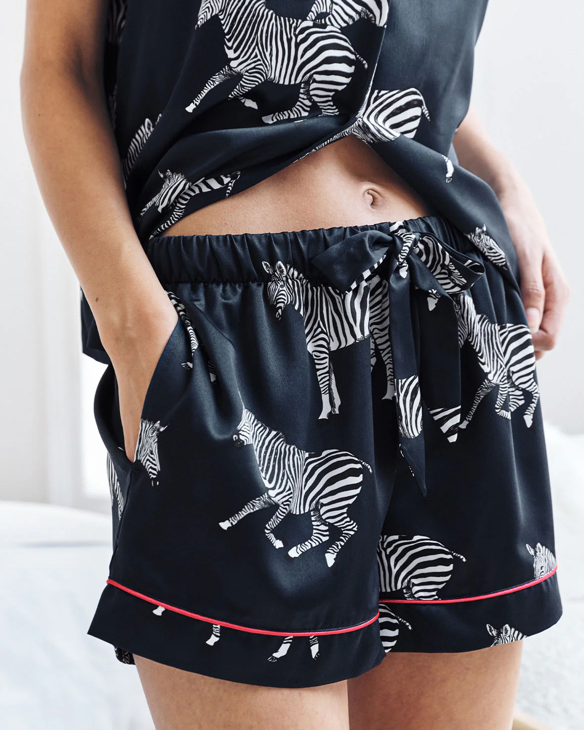 Satin Zebra Print Short Pyjama Set - Navy - Image 3