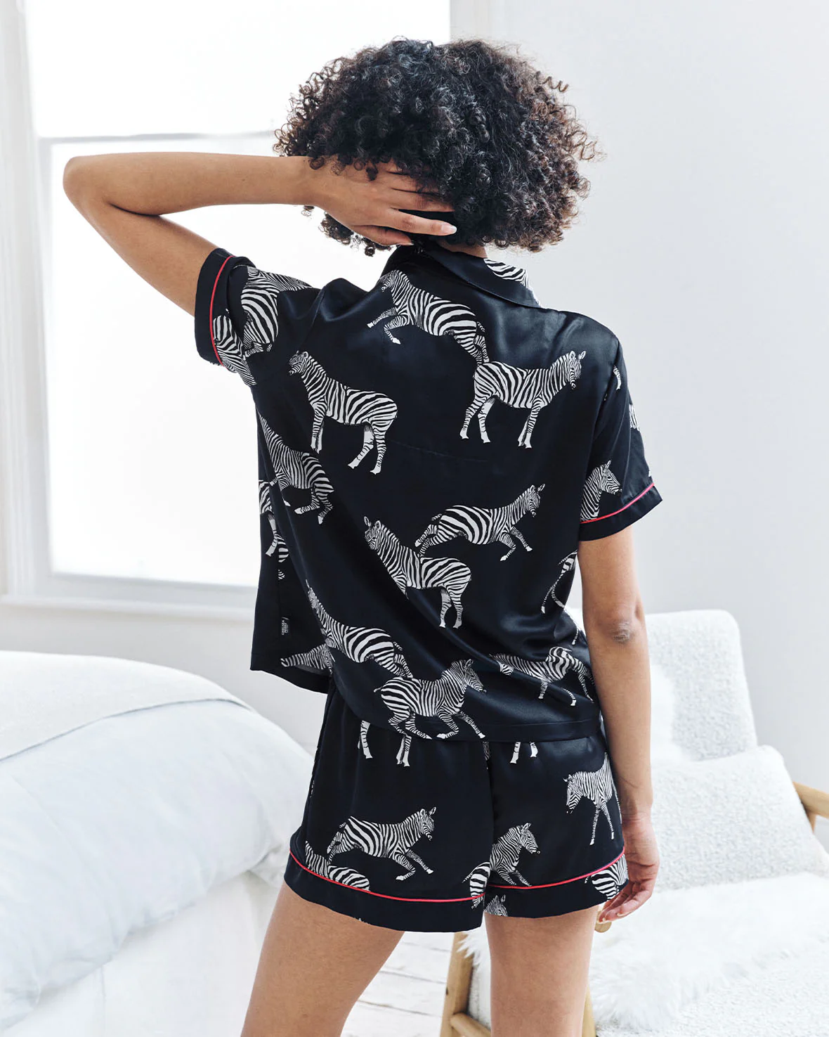 Satin Zebra Print Short Pyjama Set - Navy - Image 4