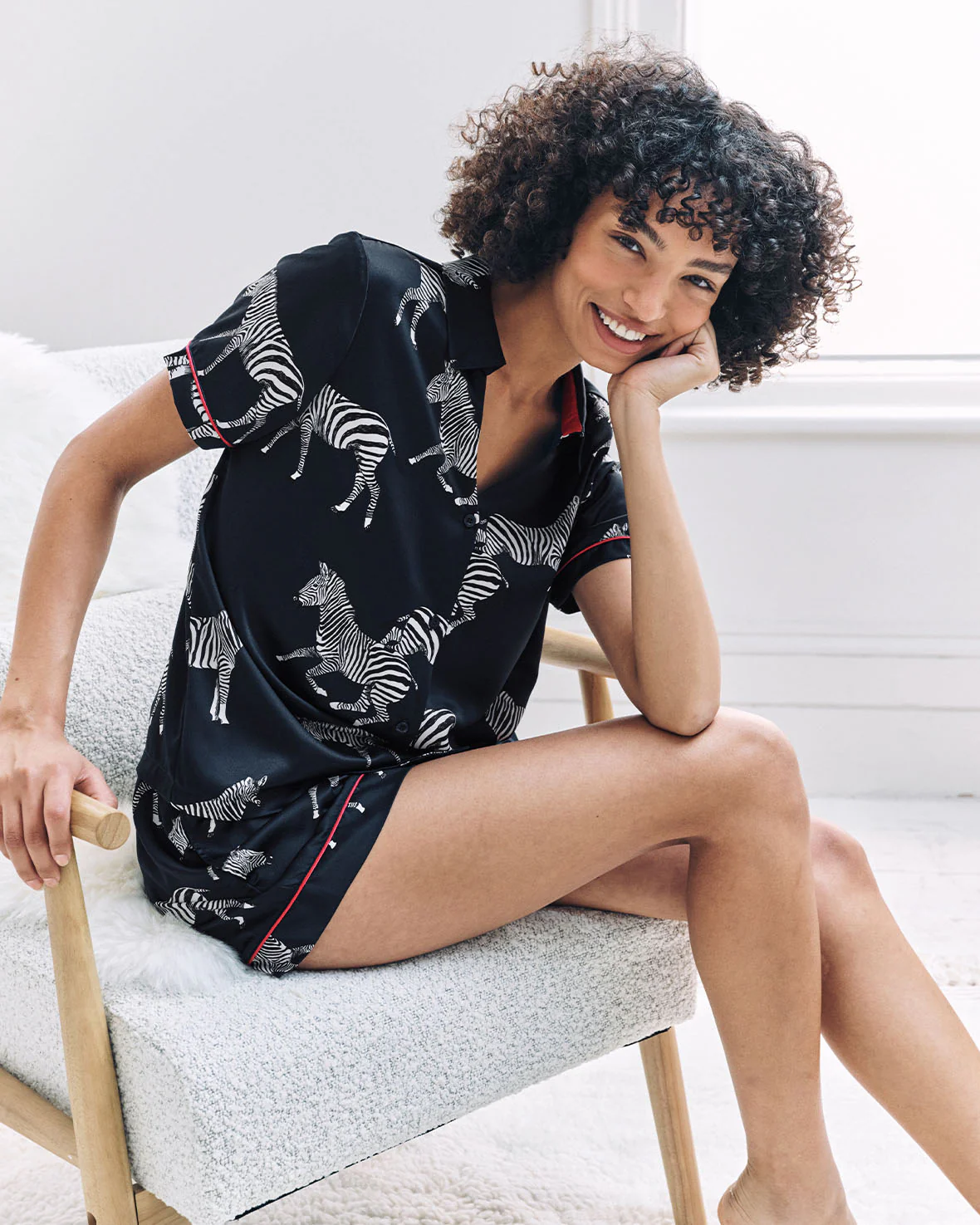 Satin Zebra Print Short Pyjama Set - Navy - Image 5