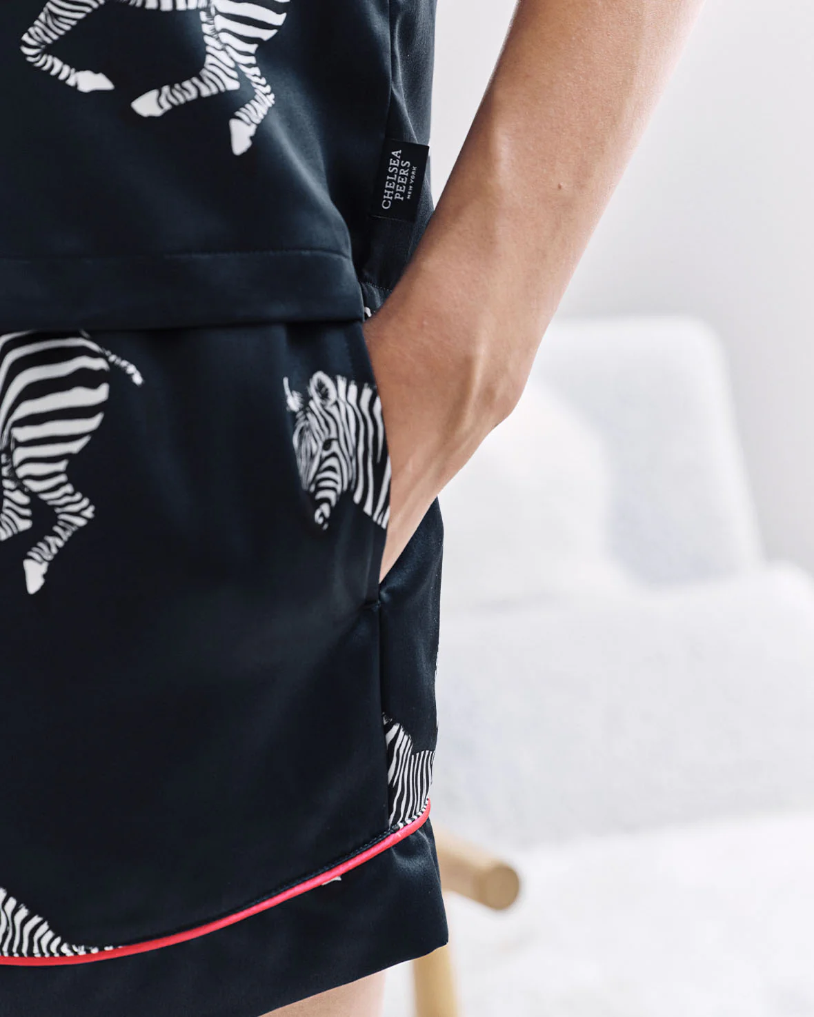 Satin Zebra Print Short Pyjama Set - Navy - Image 7