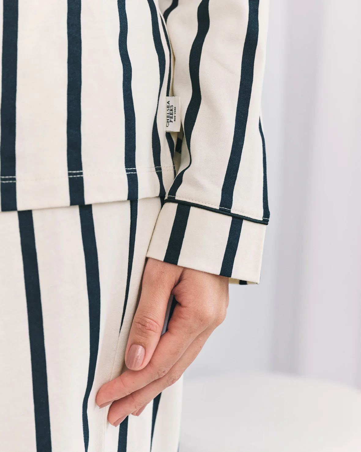 Organic Cotton Stripe Long Pyjama Set - Navy - Image 4