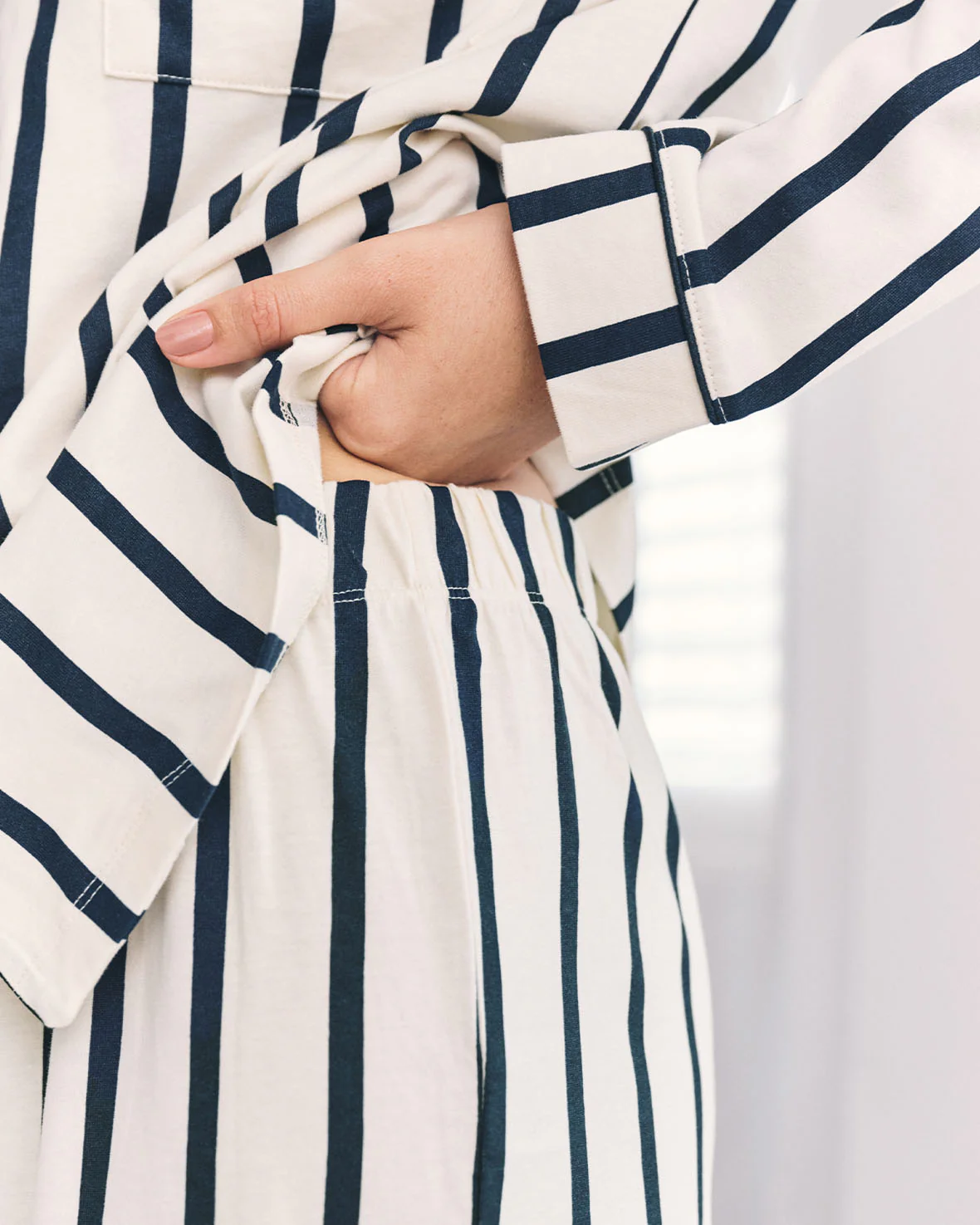 Organic Cotton Stripe Long Pyjama Set - Navy - Image 5