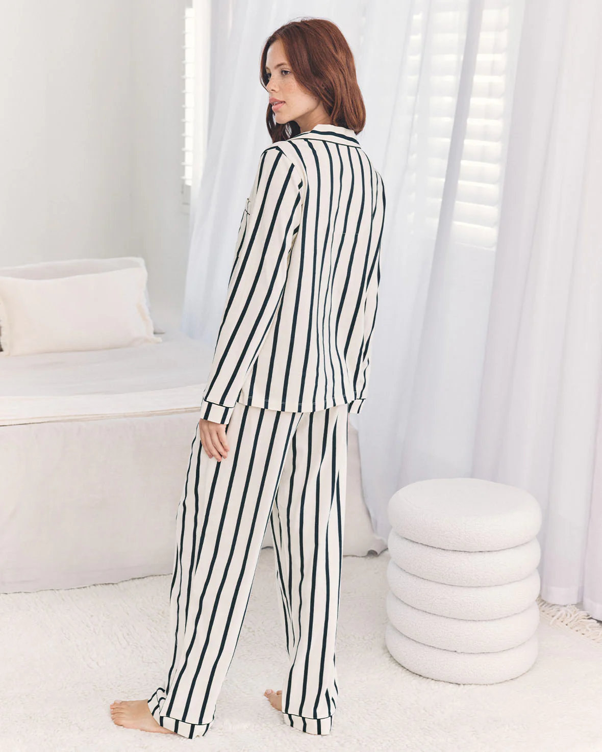Organic Cotton Stripe Long Pyjama Set - Navy - Image 6