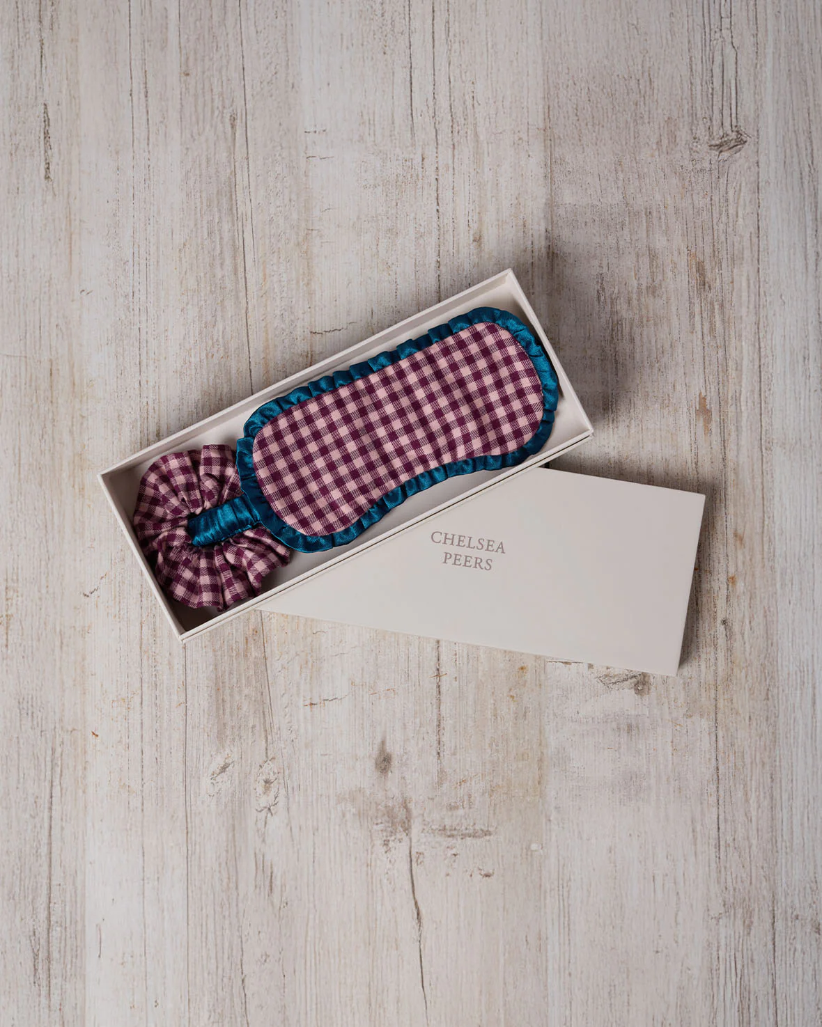 Organic Cotton Gingham Check Frilled Sleep Mask & Scrunchie Gift Set - Image 3