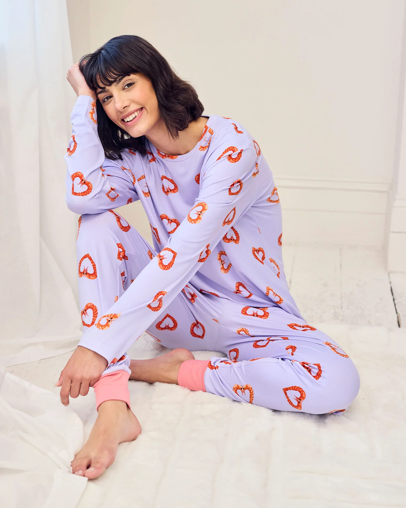 Petite Shrimp Heart Print Long Pyjama Set - Image 3