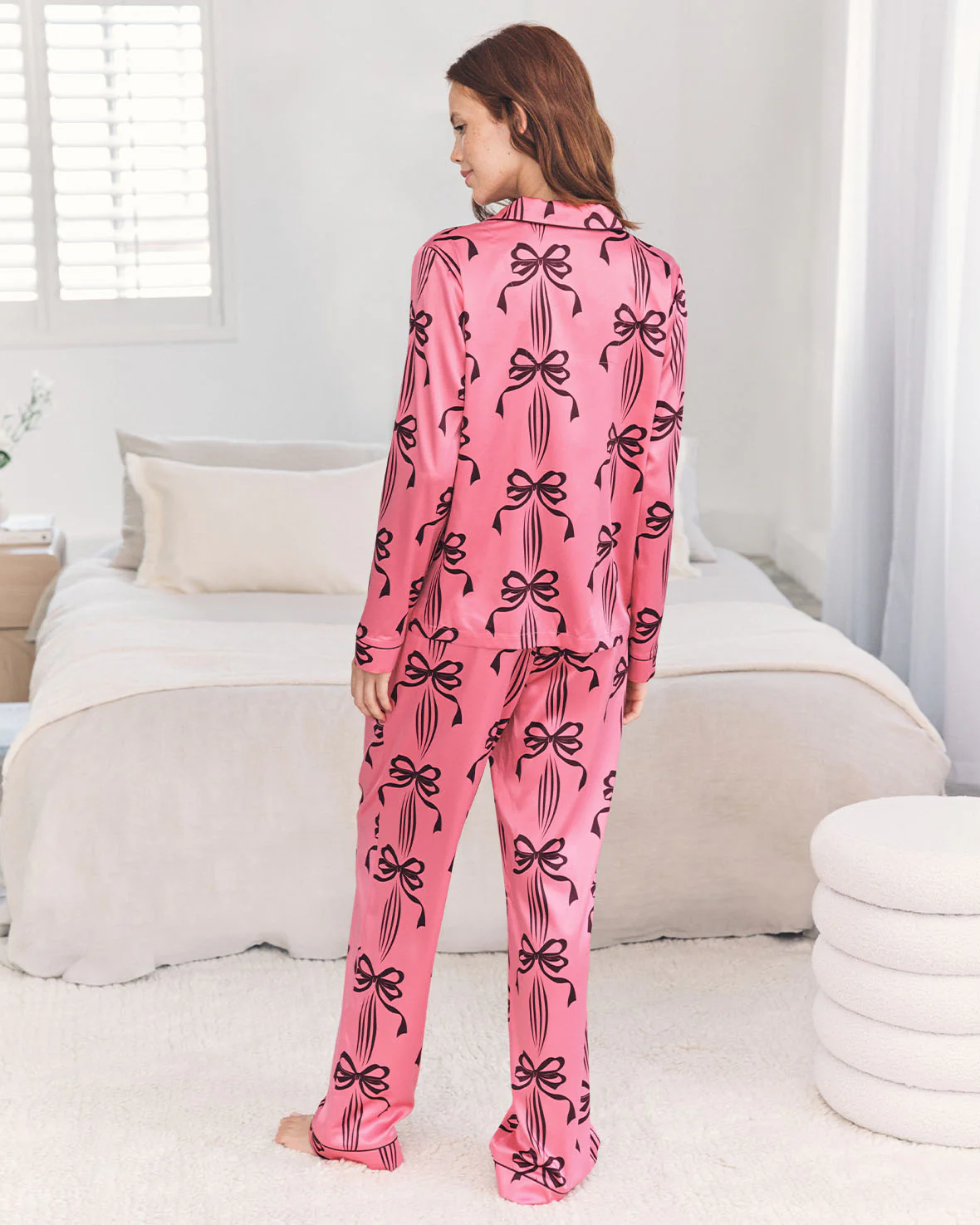 Satin Bow Print Long Pyjama Set - Image 5