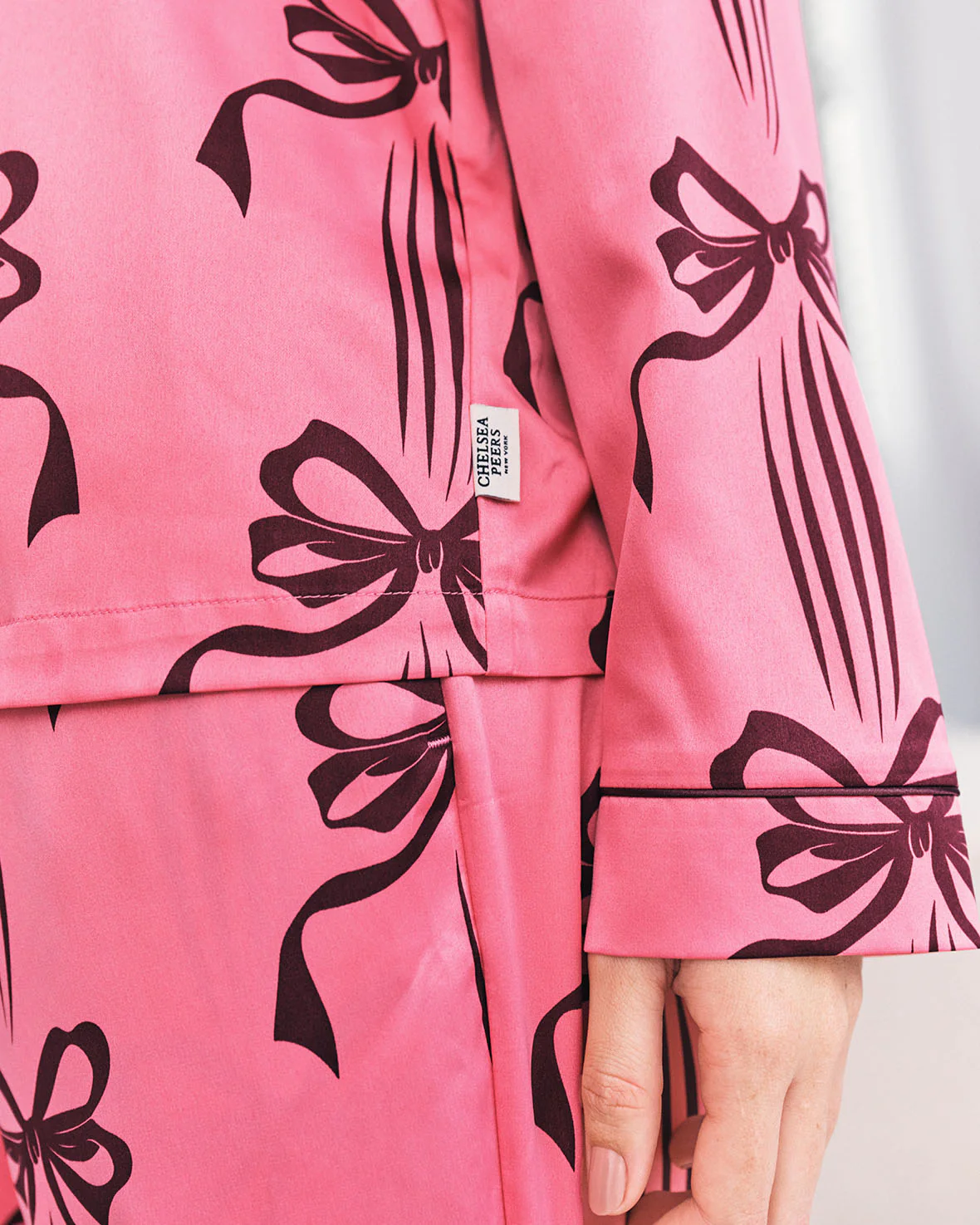 Satin Bow Print Long Pyjama Set - Image 6