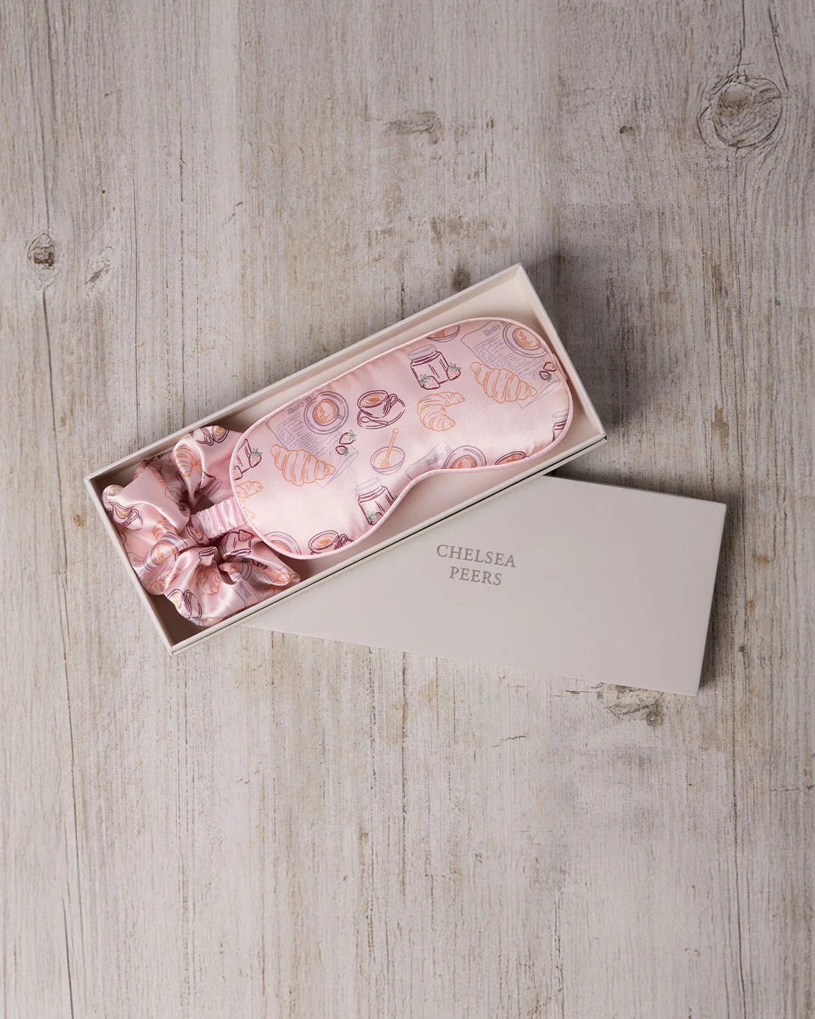 Satin Breakfast Print Sleep Mask & Scrunchie Gift Set - Pink - Image 3