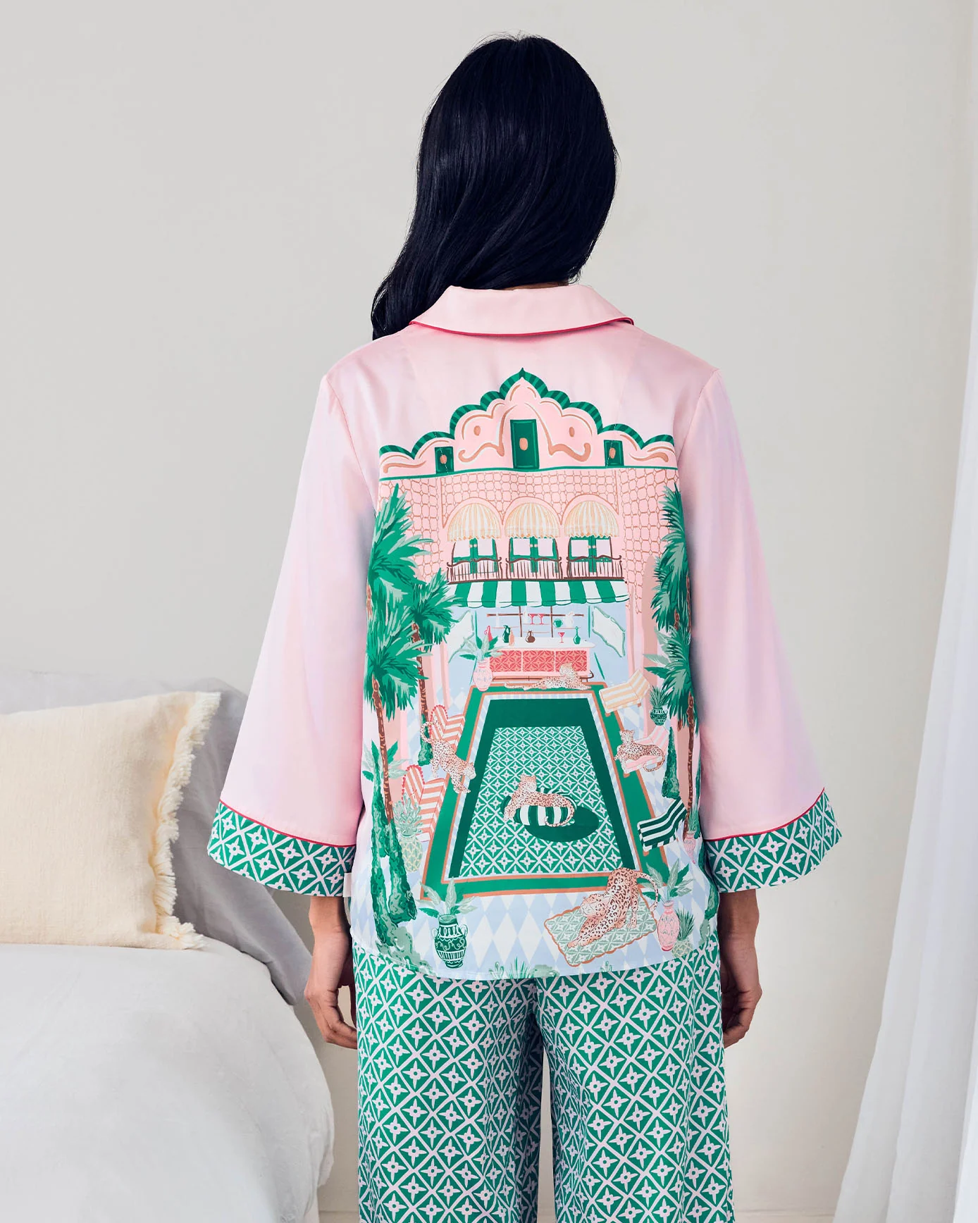 Satin The Clubhouse Print Long Pyjama Set - Image 6