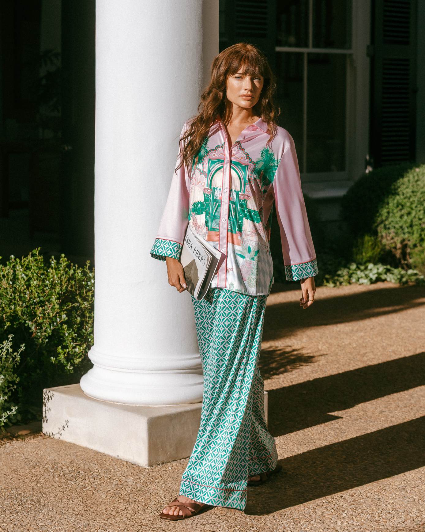 Satin The Clubhouse Print Long Pyjama Set - Image 8