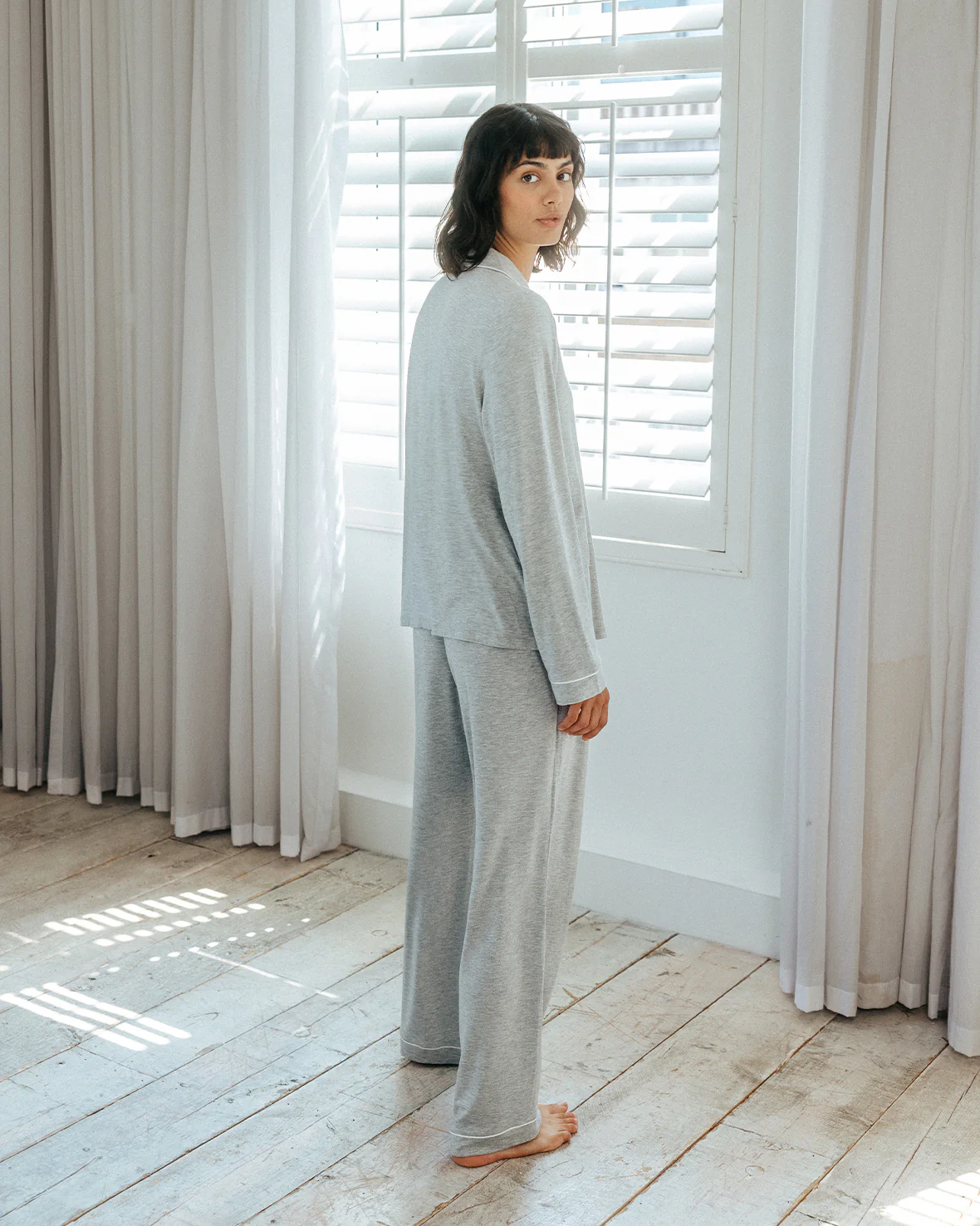 TENCEL™ Modal Long Button Up Pyjama Set - Grey - Image 5