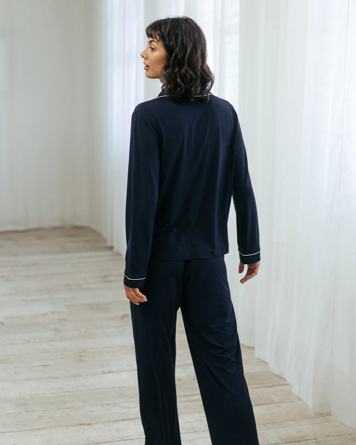 TENCEL™ Modal Long Button Up Pyjama Set - Navy - Image 5