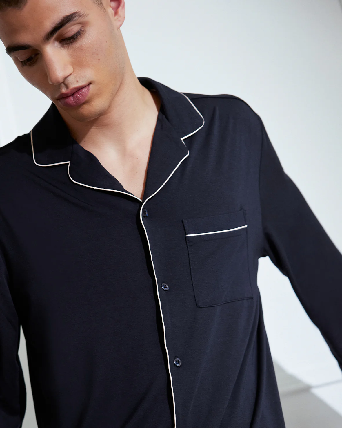 TENCEL™ Modal Button Up Long Pyjama Set - Navy - Image 4