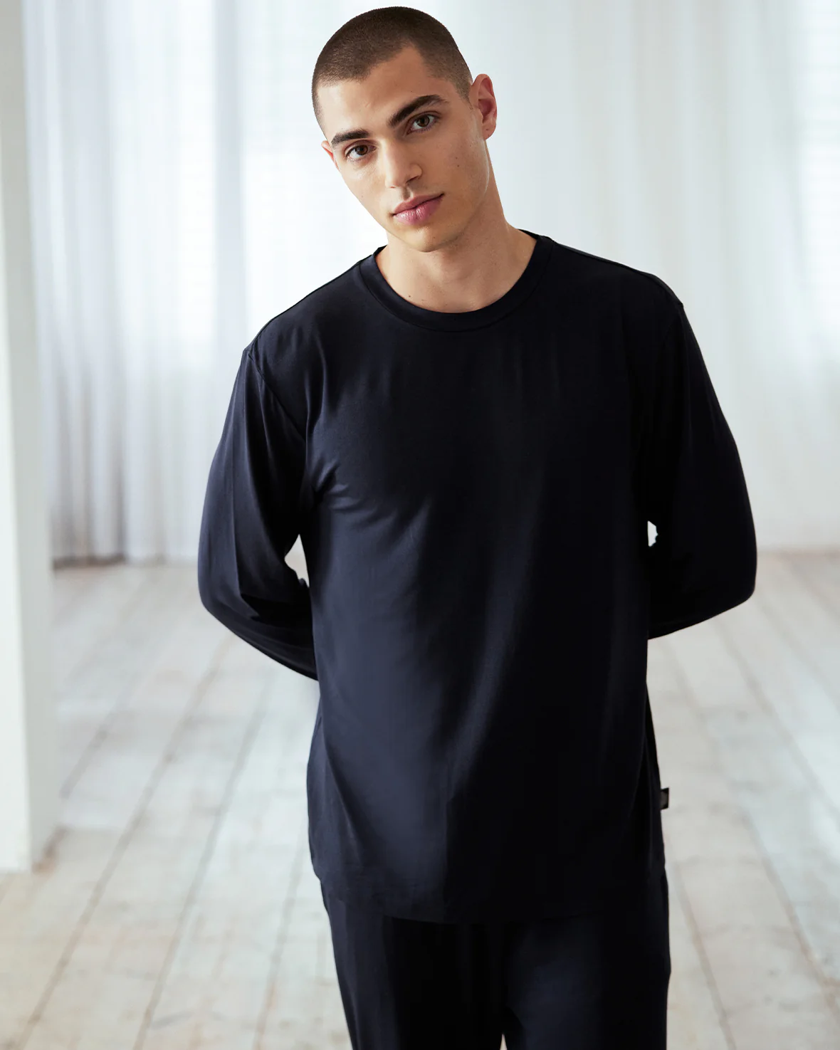 TENCEL™ Modal Crew Neck Long Pyjama Set - Navy - Image 4