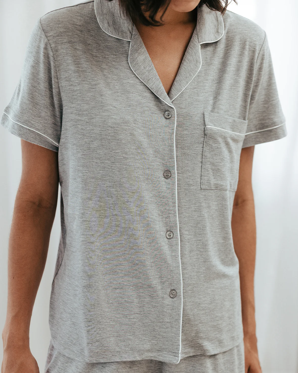 TENCEL™ Modal Short Button Up Pyjama Set - Grey - Image 3