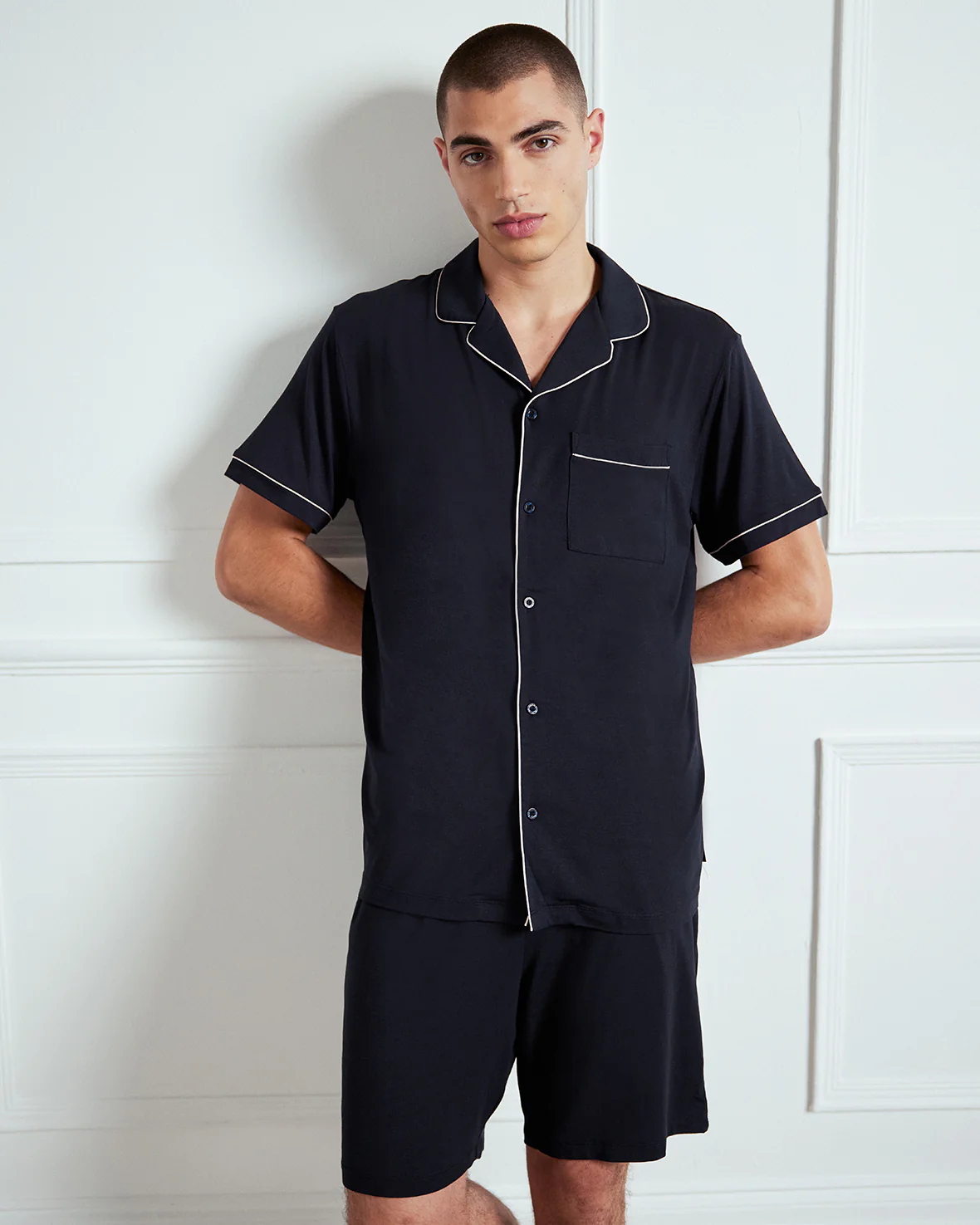 TENCEL™ Modal Button Up Short Pyjama Set - Navy - Image 3