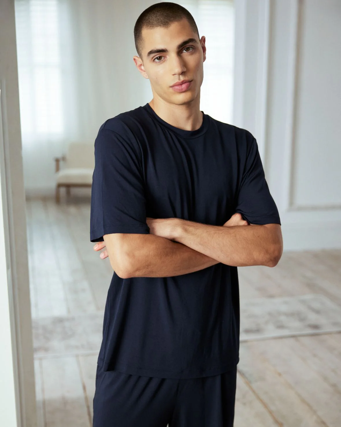 TENCEL™ Modal Crew Neck Short Pyjama Set - Navy - Image 3