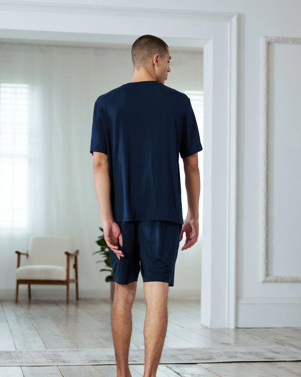 TENCEL™ Modal Crew Neck Short Pyjama Set - Navy - Image 5