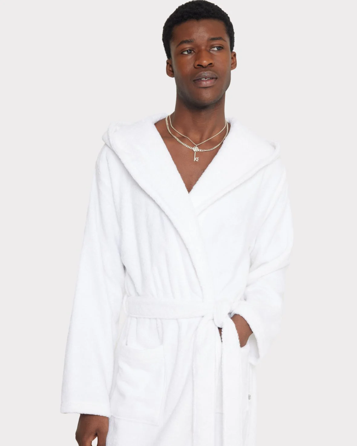 Cotton Towelling Dressing Gown - White - Image 3