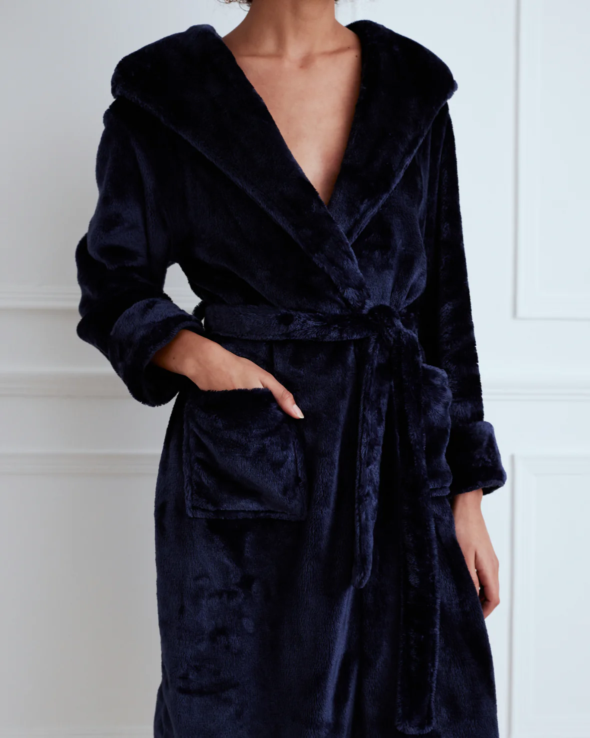 Fleece Dressing Gown - Navy - Image 3